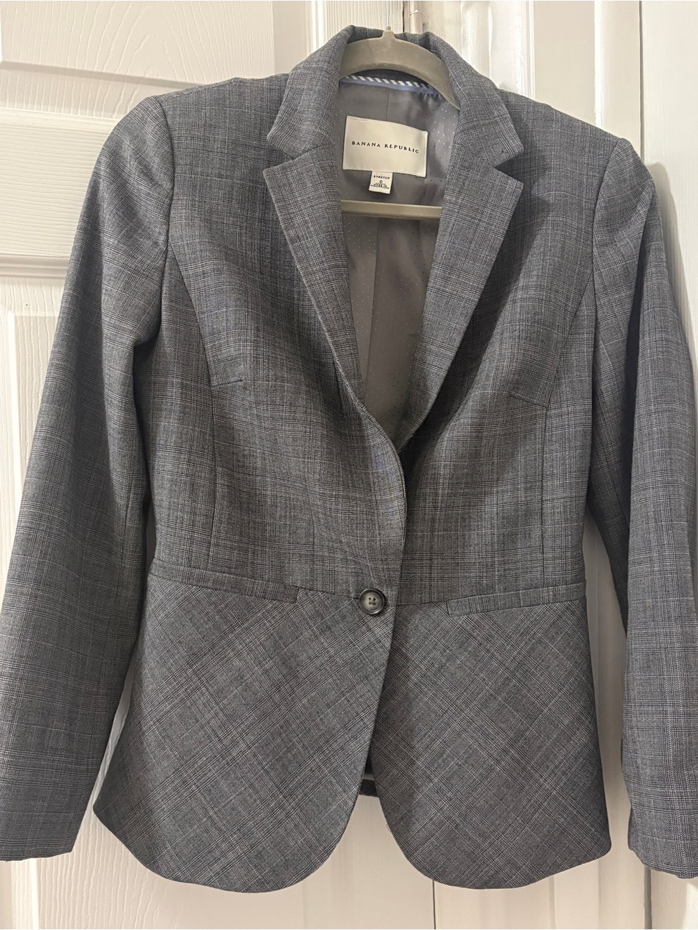Banana Republic Women's Gray Plaid Single-Button Blazer